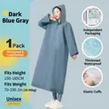Reusable thick EVA adult raincoat in dark blue gray with hooded snap buttons - Morandi Flagship Style / Dark Blue Grey