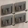 Lot de 4 supports de balai gris foncé auto-adhésifs avec clips sur mur marbre - Support De Serpillière En Acier Inoxydable 304 Avec Crochet - Gris Gunmetal *4