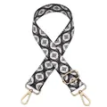 Adjustable woven replacement bag strap with black and white geometric patterns and gold buckles - Style 31 (Black & White Geometric/Gold Buckle)