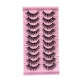 Set of 10 pairs of dense curly black faux mink eyelashes on a pink tray - LZ-209 (10 Pairs)