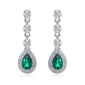 Elegant S925 silver pear cut emerald drop earrings with sparkling white micro-pave crystals - Pear 4*6MM