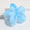 Blue and white marble floral hair claw clip in five-petal design for hair styling - Solid Blue