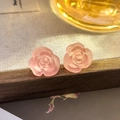 Pink resin rose stud earrings with a 3D matte floral design and sterling silver needles - 56# Pink Flower Studs