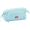 Light blue expandable canvas pencil case with dual zippers and front storage pocket - Boat-shaped Window Type / Glacier Blue