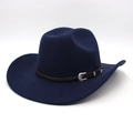 Cappello da cowboy blu navy con cinturino in pelle marrone e fibbia in argento - Taglia unica / Blu navy
