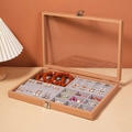 Walnut wood jewelry box with clear glass lid and grey velvet dividers for earrings - Rosewood Color 4-in-1 Jewelry Box