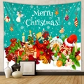 Detail of teal Christmas tapestry featuring Santa gift bag and festive holiday patterns - Gt100604 / 73X95CM (Brushed Fabric)
