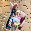 Hello Kitty silicone keychain featuring a pink airplane pilot theme with black strap - Sanrio Airplane-Hello Kitty