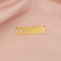 Golden rectangular metal pendant with heart cutout and double holes on pink silk - Gold (MP340-4)