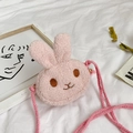 Cute pink plush bunny crossbody coin purse for kids with long ears and shoulder strap - Pink