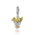 S925 sterling silver floral charm with enamel bouquet and Thanks engraving on white background - THANKS Bouquet (CCT1009)