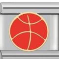 Stainless steel bracelet charm featuring a red enamel basketball design with gold lines - 1259-Basketball-Red