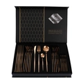 24-piece rose gold stainless steel cutlery set neatly arranged in a black gift box - Portugal Style (24Pcs Set/Flip Case) / Rose Gold