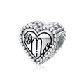 Sterling silver heart bead with intricate floral engraving for DIY bracelets - Virgo(PC1736-6)