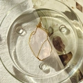 Natural rose quartz raw stone pendant wrapped in handmade golden metal wire - Gold Wire Rose Quartz
