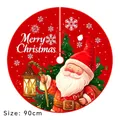 90cm red Christmas tree skirt with festive Santa Claus and Merry Christmas print - Red Base Santa with Lantern