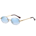 Frameless oval sunglasses with gold spiral metal temples and gradient blue lenses - Gold Frame Gradient Blue