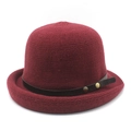 Autumn winter breathable wool cloche hat for women with leather strap and metal buckles - M (56-58cm) / Burgundy