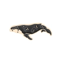 Cartoon black whale enamel pin with gold plating and spotted metallic details - Black Whale with Gold Spots Style (C1583-1)