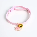 Pink pet collar with white polka dots, golden bell and cherry blossom pendant - S (17-32cm) / Pink Dot Flower