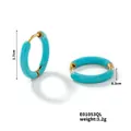 Macro shot showing blue enamel hoop earrings with 1.7cm height and 0.3cm width - Lake Blue