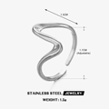 Silver adjustable stainless steel wavy ring featuring an irregular minimalist line design - Adjustable Open / Silver