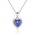S925 sterling silver necklace with heart-shaped blue gemstone and radiant-cut halo - FDDZ-028-Heart-Blue (Cross Chain)