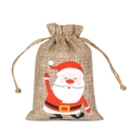 Christmas burlap drawstring gift bag with Santa Claus cartoon print for holiday packaging - Waving Santa C-02 / 10*15cm