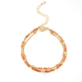 Double-layer bohemian bracelet featuring orange natural beads and golden chain links - Orange (B-B24071910C)