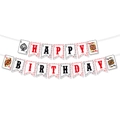Poker themed Happy Birthday banner with red and black card designs on white background - Happy Birthday Banner