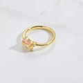 Minimalist adjustable open ring in golden finish with pink and white gemstones - Drop Pink Zirconia Style