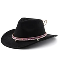 Black western felt cowboy hat with ethnic woven band and shell accents in a 45-degree view - M (56-58cm) / Black