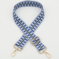 Adjustable woven replacement bag strap with blue and white geometric zigzag pattern - No.284 Gold Hook