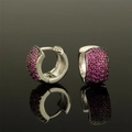 Silver-plated hoop earrings featuring pavé-set vibrant magenta cubic zirconia stones - Silver/Red Zircon