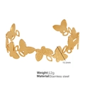 Adjustable golden stainless steel open cuff bracelet with matte butterfly link design - SZ24-Gold/15.5mm