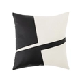 Modern black faux leather and white textured linen geometric patchwork throw pillow cover - Black Series Faux Leather Pillow Cover 12