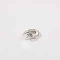 Adjustable silver titanium steel open ring with an oval black rose floral engraving - June / Birth Flower Ring