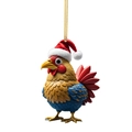Creative Christmas rooster acrylic pendant with festive red hat and colorful feathers - Multicolor Resin Texture Rooster