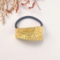 Chic black elastic hair tie with hammer-textured rectangular gold alloy ornament - Gold Hammered Rectangular Buckle