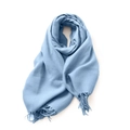 Écharpe bleu clair de couleur unie avec franges douces en imitation cachemire d'hiver - No.13 Bleu gris / 180x66cm