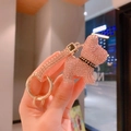 Rosa Strass Französische Bulldogge Schlüsselanhänger mit glitzernder Handschlaufe und Goldring - Rosa