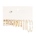 6-pair vintage gold pearl earring set with geometric hoops and leopard heart studs - Gold Pearl Hoop Set (5604601HB)