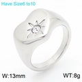 Silver heart signet ring with starburst diamond detail in 13mm width and 8g weight - US 9 / Steel