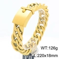 Polished gold vacuum-plated titanium steel cuban link bracelet for men, 220x18mm - 18mm Brushed Gold (KB205982-KJX)