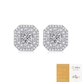 Elegant square moissanite stud earrings in silver finish with GRA certification - Octagon Halo Moissanite Style (E13514-With Certificate)