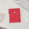 Quilted red cotton pouch with cute white rabbit embroidery and secure snap closure - Rabbit Red
