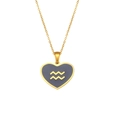 Collana a cuore dorata con simbolo zodiacale Acquario e finitura a olio grigio scuro - Blu Acquario