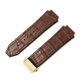 Cinturino in pelle marrone coccodrillo con fibbia dorata e fodera in gomma per Hublot - Grana di bambù Marrone - Fibbia argento - Z2 / Bocca Convessa X Bocca Larga 19x26mm