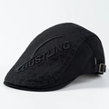 Black quilted newsboy cap with Bustling embroidery and adjustable metal buckle - 3D Letter Embroidery Style / Black