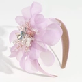 Elegant purple fabric flower headband with crystal beads and non-slip lining - Purple